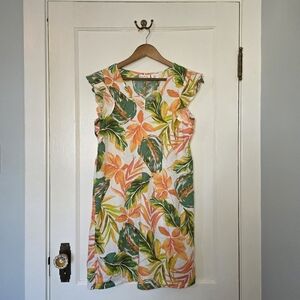 Nicole Miller New York – Floral Linen Dress – Size XS – Apricot, Green, Natural